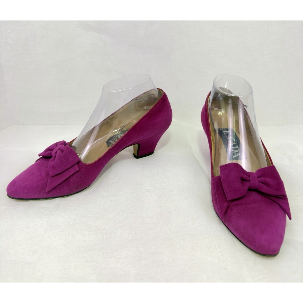 VTG 80s ESCADA Margaretha Ley Fuchsia Suede Bow Pumps Heels Italy 6B Read Descrp